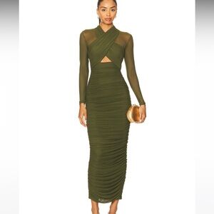 Bardot NWT Elegant Black Long Sleeve Dress criss cross Mesh